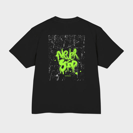 Urban Heavy Tee with Neon Graffiti Design - Unisex Streetwear Essential